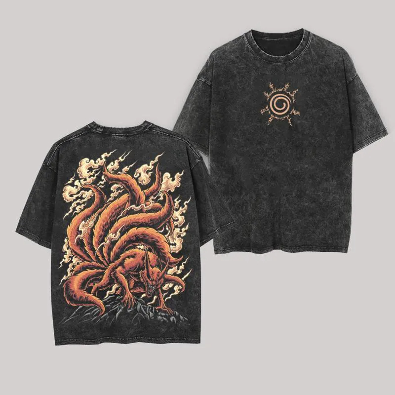 Acid Wash Vintage Graphic T Shirt - 쿠라마 티셔츠 큐비 나루토 빈티지 애시드