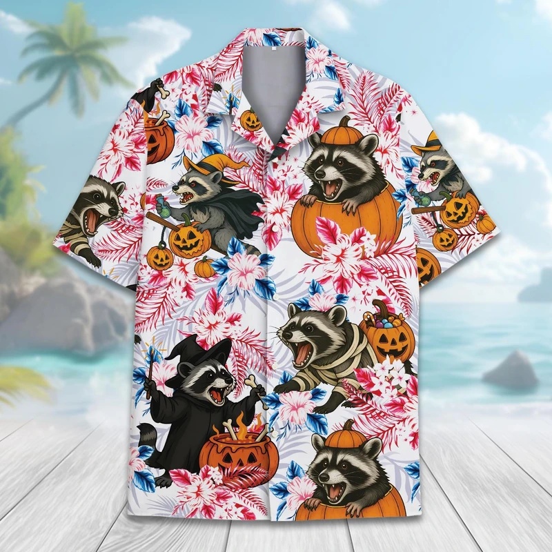 남성용 여름 하와이안 라쿤 호박 Y2k 스컬 셔츠, 남 - Vintage Hawaiian Floral Shirt 리뷰 및 가격