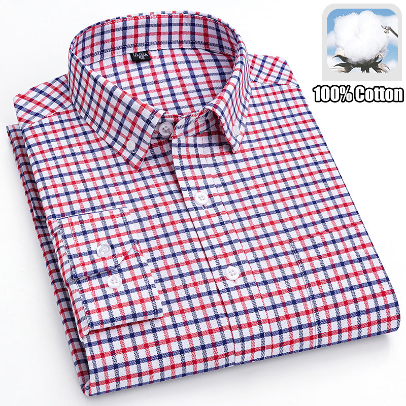 100% 순면 통기성 남성 옥스포드 긴팔 캐주얼 체크  - Oxford Cotton Casual Shirt Business 리뷰 및 가격